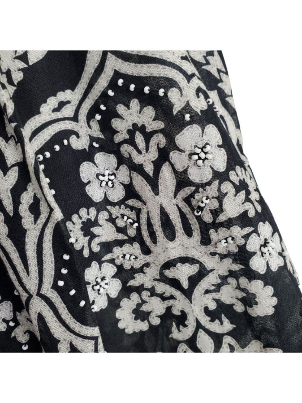 Loft NWT Size 12 Skirt Cotton Pleated A-line Beaded Pom Pom Hem Lined Midi Black - Picture 10 of 13